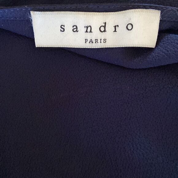 Sandro Paris Dress Navy Gold Tone Zipper Accent Ruffle Hem Nwot Sm - Picture 8 of 8